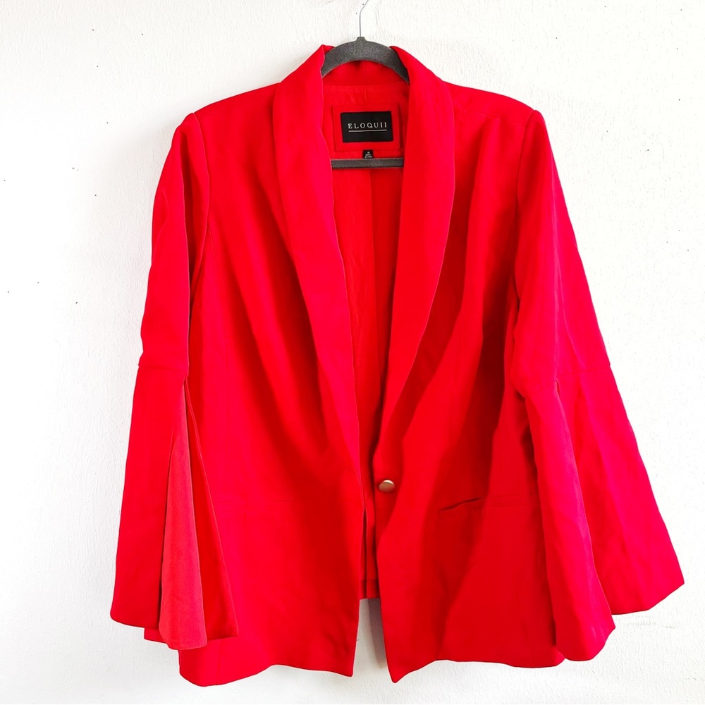 Eloquii Blazer Red Single Button Bell Split Sleev… - image 2